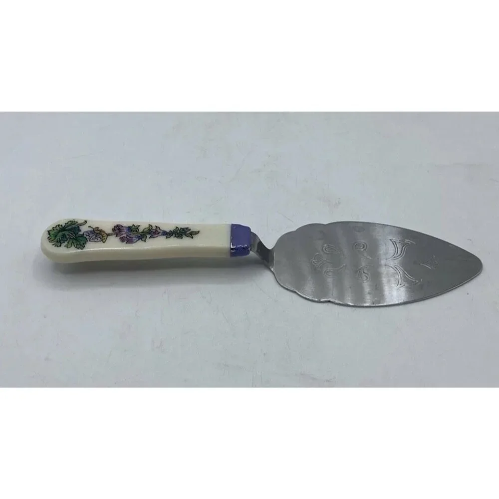 Vintage Pie Cake Knife Etched Design Blade Floral Print Handle Cottagecore 6.5 